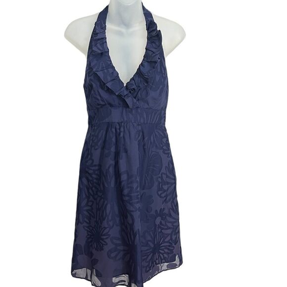 Lilly Pulitzer Navy Blue Ramona Ruffle Halter Mini Dress Size 2 - Picture 2 of 7
